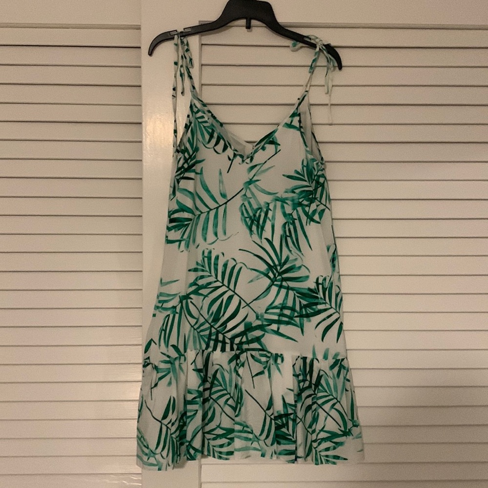 Amanda Uprichard tie strap, v neck dress with palm leaves